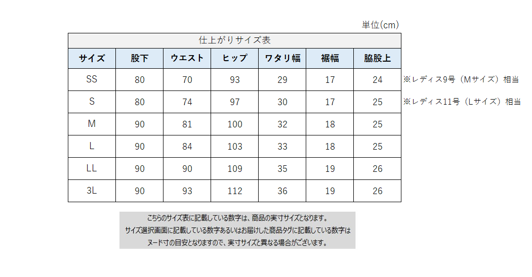 サイズチャート